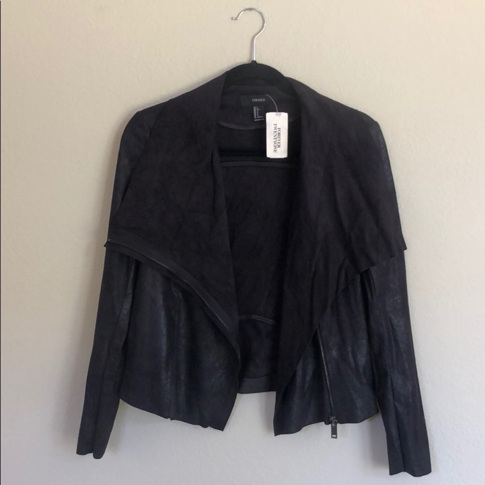 NWT Forever 21 Black Faux Suede Cowl Neck Jacket